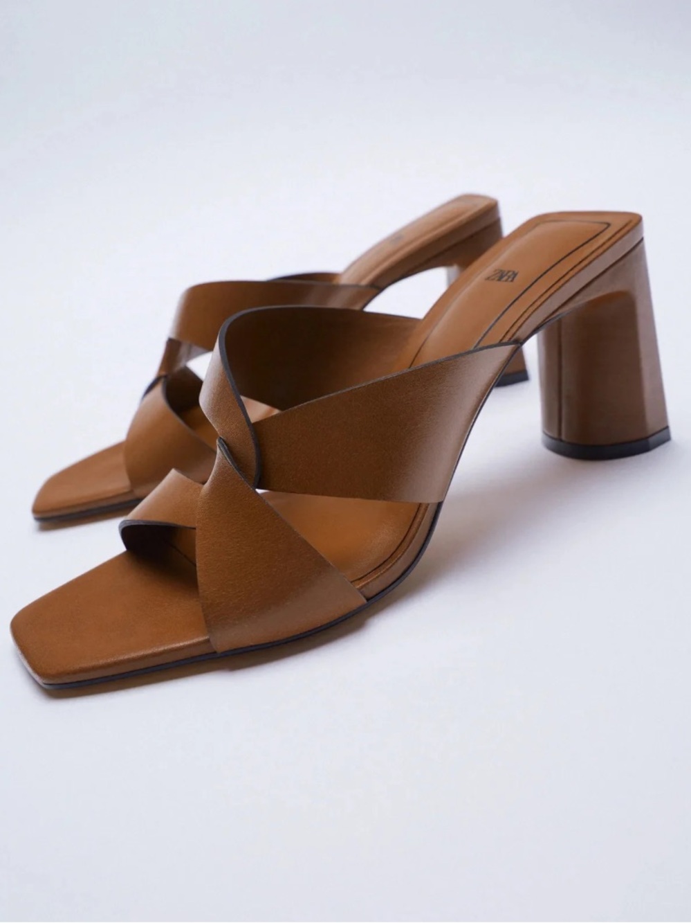 Zara Block Heel Leather Sandals 40 9